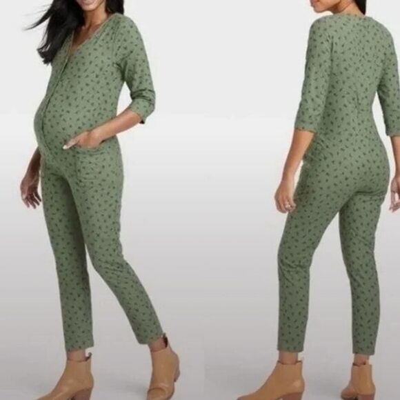 The Nines By Hatch Green Maternity Full Length Jumpsuit Women's Size Medium - Picture 1 of 6